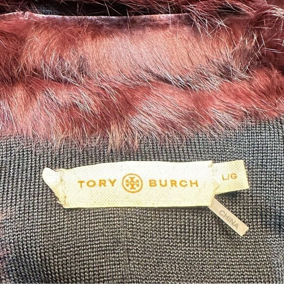 Tory Burch Blaire Burgundy Rabbit & Fox Fur Vest Size Large - Picture 8 of 9